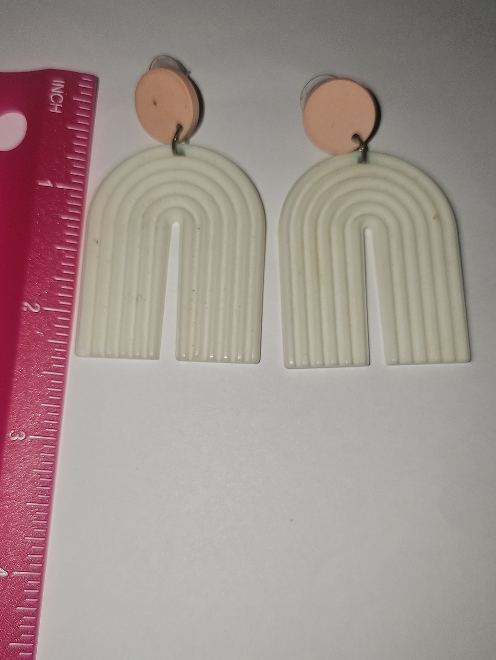 Peach & White Arch Dangle Earrings - Unbranded